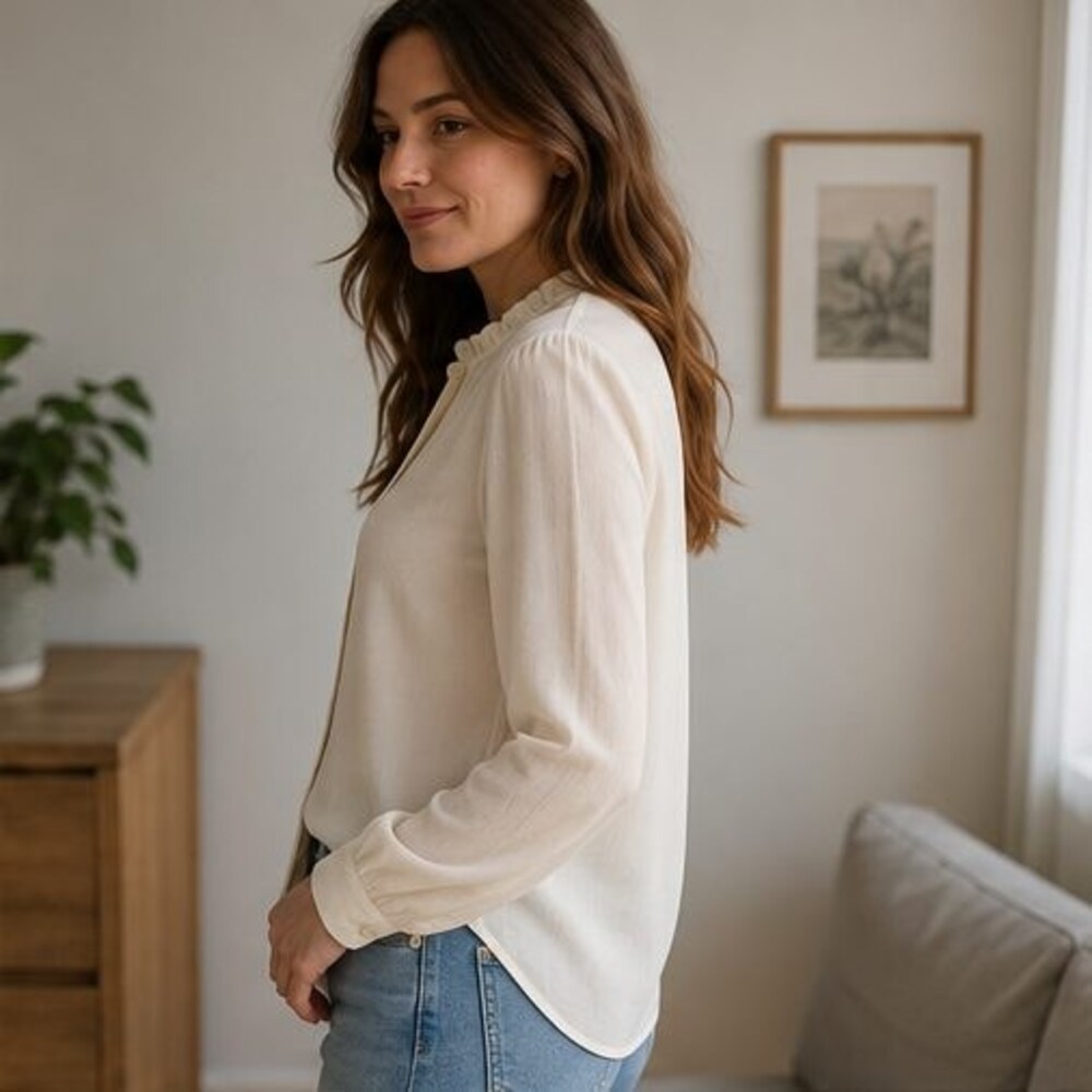 Cream Ruffle Collar Blouse - Picture 3 of 6